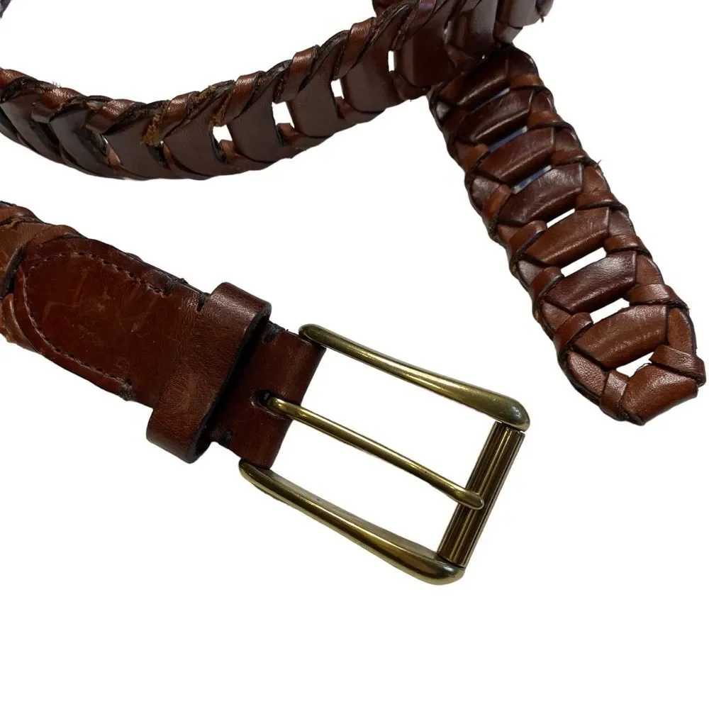 Cole Haan Men’s Brown Woven Leather Belt Solid Brass Buckle Sz 42